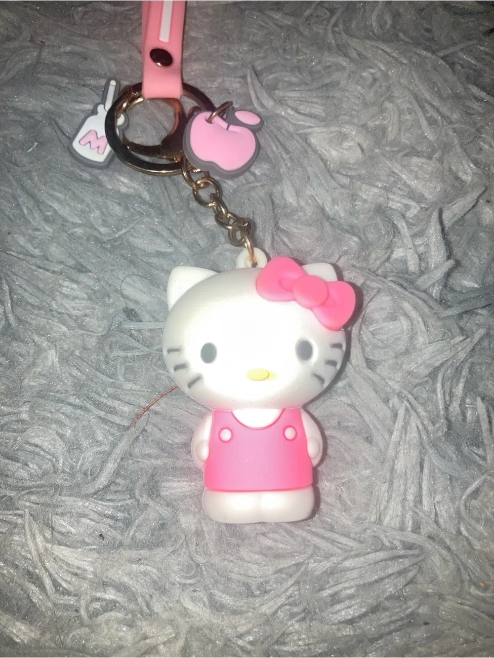 Sanrio Hello Kitty White and Pink Silicone Strap Keychain Charm